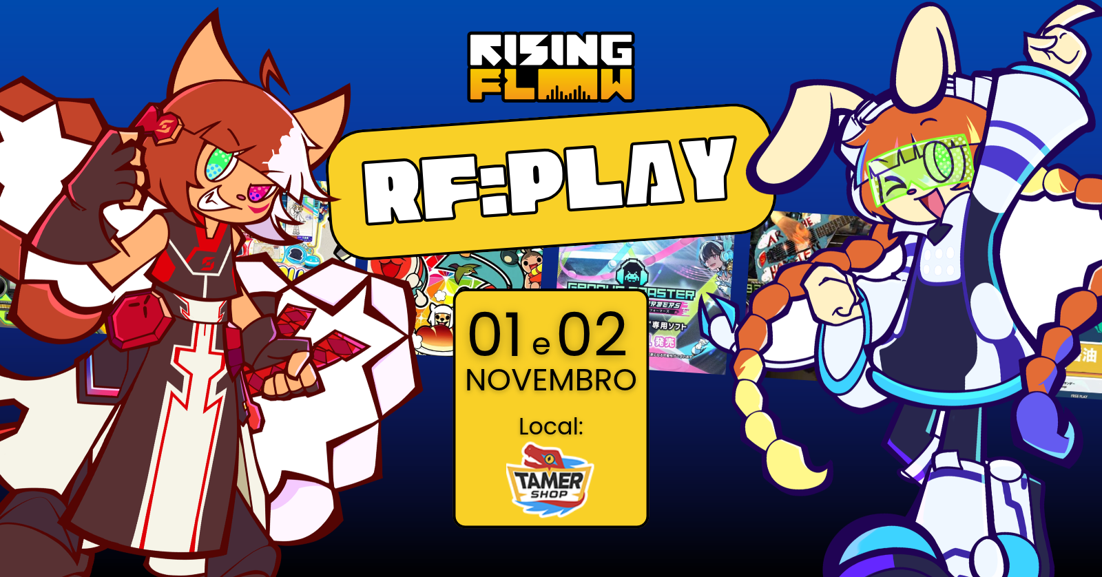 Banner do evento Rising Flow Play, dias 1 e 2 de novembro
